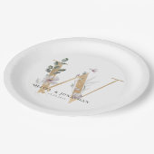 ボタニカルグリーン結婚リー金ゴールド紙プレート ペーパープレート (アングル)