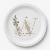 ボタニカルグリーン結婚リー金ゴールド紙プレート ペーパープレート (正面)