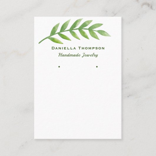 ボタニカルグリーン葉ジュエリーイヤリングディスプレイ 名刺 (正面)