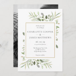 ボタニカルグリーン葉ズフォト結婚式招待状 招待状