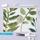 ボタニカルグリーン葉ズモノグラムレターイニシャル 薄葉紙 (クラフト)