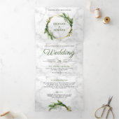 ボタニカルグリーン葉リースホワイトマーブルズ結婚ーズ 三つ折り招待状 (内部)