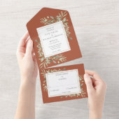 ボタニカルグリーン葉リーズラコタ結婚ス オールインワン招待状 (貼ってはがせる)