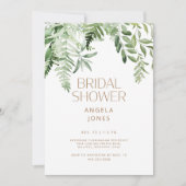 ボタニカルグリーン金ゴールド文字ホワイトブライダルシャワー 招待状 (正面)
