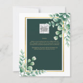 ボタニカルグリーン金ゴールド結婚式招待状エメラルド (裏面)