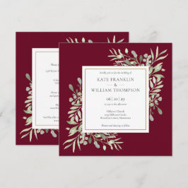 ボタニカルグリーン オールインワン バーガンディー ウェディング 招待状