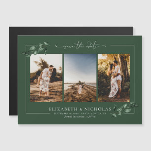 ボタニカルグリーン   結婚式3枚写真入りSave the Date マグネット招待状