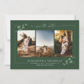 ボタニカルグリーン | 結婚式3枚写真入りSave the Date マグネット招待状 (正面)