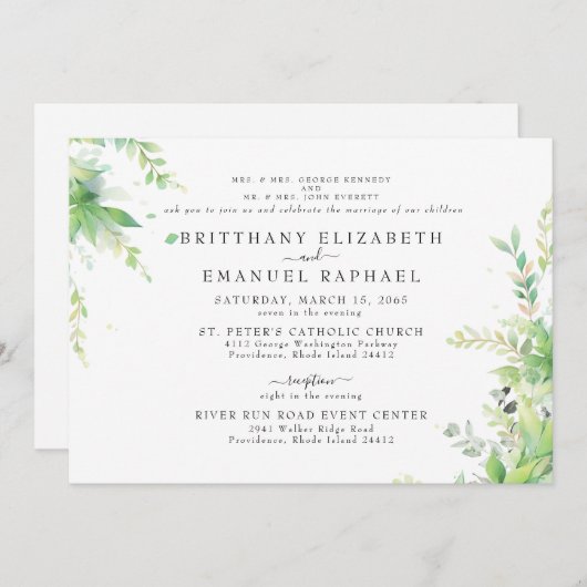 ボタニカルグレース横置き結婚の2会場 招待状 (正面/裏面)