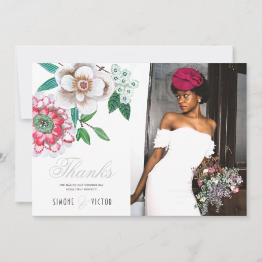 ボタニカルグレーピンクグリーン感謝していフローラ セーブザデート (正面)