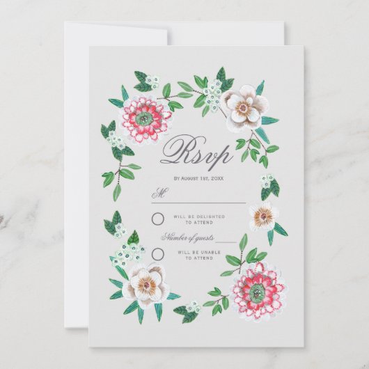 ボタニカルグレー&グリーンフローラ |出欠 セーブザデート (正面)