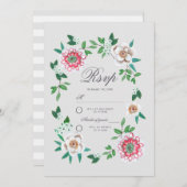 ボタニカルグレー&グリーンフローラ |出欠 セーブザデート (正面/裏面)