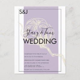 ボタニカルコットンプラントラベンダー結婚式招待状 ポストカード