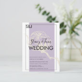 ボタニカルコットンプラントラベンダー結婚式招待状 ポストカード (スタンド正面)