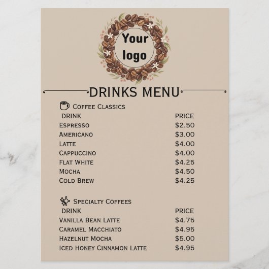 ボタニカルコーヒー豆リースカスタムロゴ メニュー (正面)