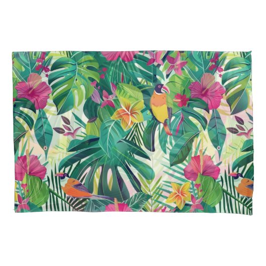 ボタニカルサマーグリーンリー花模様 枕カバー (正面)