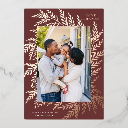 ボタニカルサンクスギビングフォトブルゴーニュバラ金ゴールド 箔シーズンカード (正面)