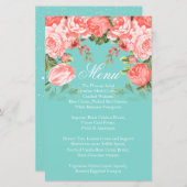 ボタニカルサンゴとティール（緑がかった色）フラワー結婚ズ – メニュー (正面/裏面)
