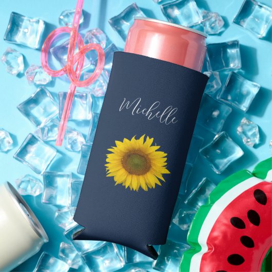 ボタニカルサンフラワーエレガントネイビーブルー スリム缶クーラー (インサイチュ 夏)