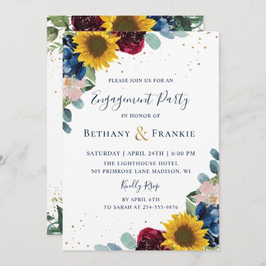 ボタニカルサンフラワーフローラ婚約パーティ 招待状 (正面/裏面)