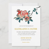 ボタニカルザクロエレガントゴールドウェディング 招待状 (正面)