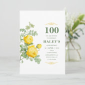 ボタニカルシックな黄緑の花柄の100歳の誕生日 招待状 (スタンド正面)