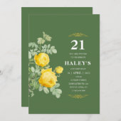 ボタニカルシックイエロー&グリーンフローラ21th誕生日 招待状 (正面/裏面)