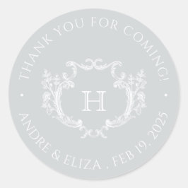 ボタニカルシルバークレストモノグラム結婚のステッカー ラウンドシール