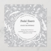 ボタニカルシルバーグレーパターンブライダルシャワー 招待状 (正面/裏面)