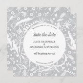 ボタニカルシルバーグレーパターン保存日付 招待状 (正面/裏面)