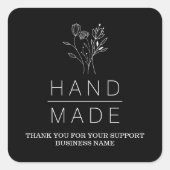 ボタニカルシンプルブラックミニマリストハンドメイド スクエアシール (正面)