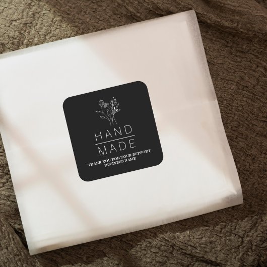 ボタニカルシンプルブラックミニマリストハンドメイド スクエアシール