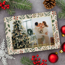 ボタニカルシーズナルグリーティングオンホリーベリー金ゴールド