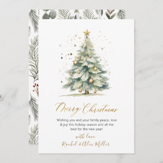 ボタニカルスクリプトツリー非フォトクリスマスカード シーズンカード (正面/裏面)