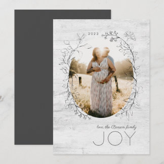 ボタニカルスケッチオーバルフレームグレーホリデーカード シーズンカード