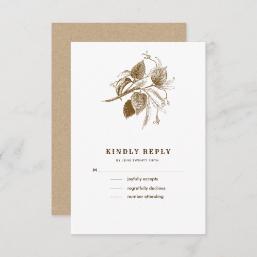 ボタニカルスケッチクラフト紙ウェディングRSVPカード 招待状 (正面/裏面)