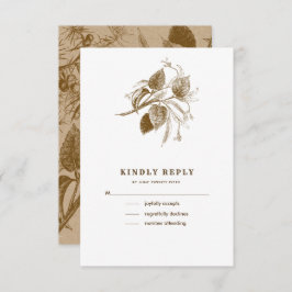 ボタニカルスケッチクラフト紙ウェディングRSVPカード 招待状