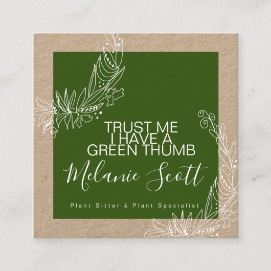 ボタニカルスケッチグリーンガーデンプラントシッタクラフト スクエア名刺 (正面)