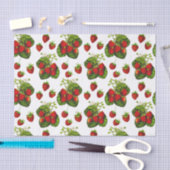 ボタニカルストロベリーイラストレーションプリントオンホワイト 薄葉紙 (クラフト)