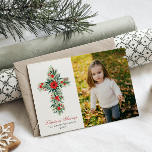ボタニカルスプリグクリスマスクロス宗教写真 シーズンカード