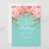 ボタニカルズ結婚コーラルフローラオンティール（緑がかった色） 招待状 (正面)