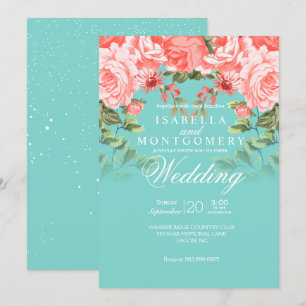 ボタニカルズ結婚コーラルフローラオンティール（緑がかった色） 招待状
