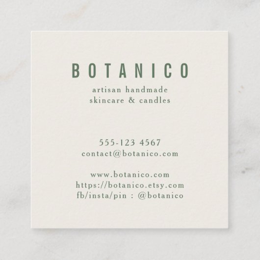 ボタニカルセージクリームフローラシンプルクラシー スクエア名刺 (裏面)