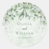 ボタニカルセージ結婚グリーンエレガント ラウンドシール (正面)