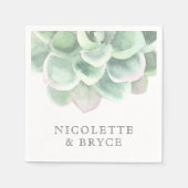 ボタニカルセージ緑の水の色の多肉性結婚の スタンダードカクテルナプキン (正面)