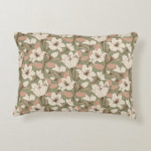 ボタニカルセージ緑ベージュリリールフローラルパターン アクセントクッション (裏面)