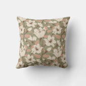 ボタニカルセージ緑ベージュリリールフローラルパターン クッション (裏面)