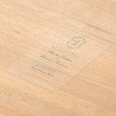 ボタニカルセージ緑モノグラム結婚クレスト アクリル招待状 (レイダウン)