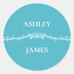 ボタニカルターコイズローズフラワーズ ウェディング ラウンドシール