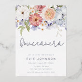 ボタニカルダスティブルーキンセアニェラパーティーシルバー 箔招待状 (正面)